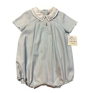 Sophie & Lucas Baby Boys Blue Embroidered Bubble Romper Bodysuit 18 Months‎ NWT